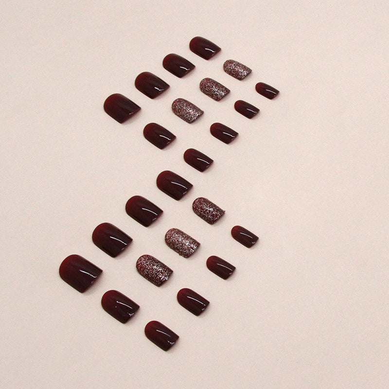 N-115 - Glittery Maroon  - Press On Nail Set Of 24
