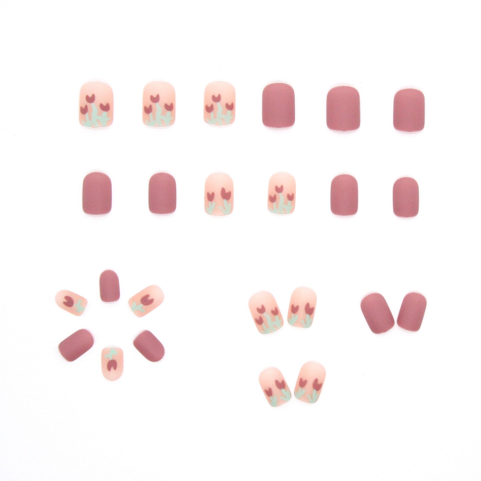 N-130 - Morandi Pink &Flowers - Press On Nail Set Of 24