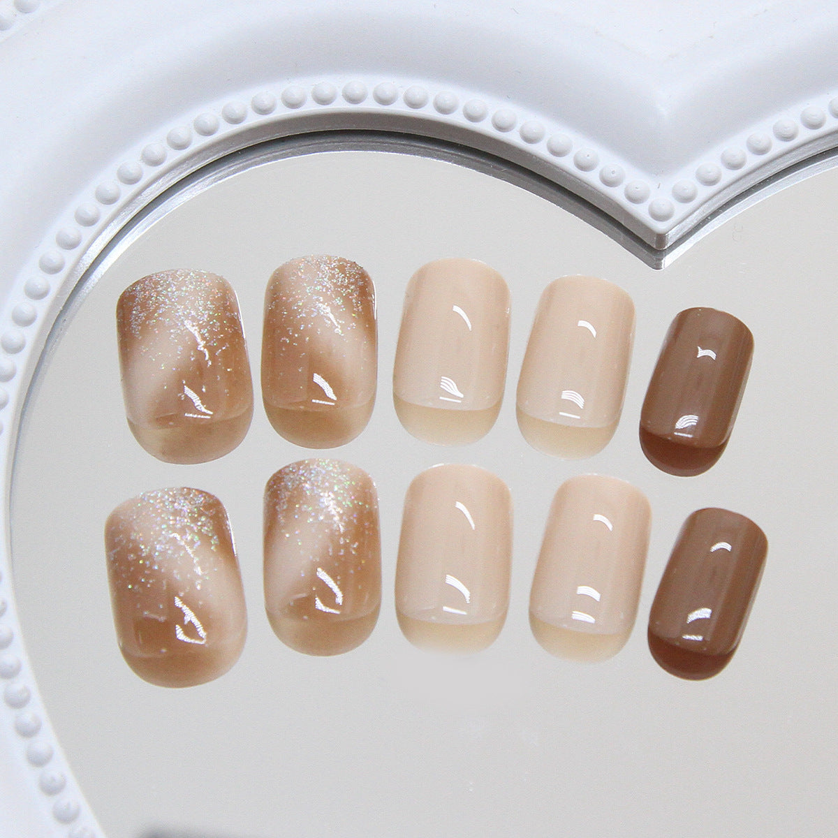 N-119 - Silver Sparkle &  Chocolate Color - Press On Nail Set Of 24