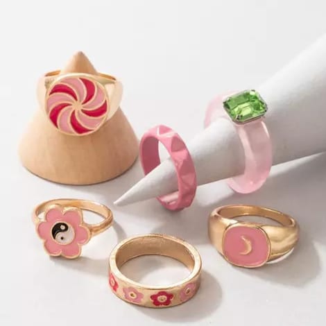 UNI-10771-1 - Flower &  Pink Cuties - Ring Set Of 6