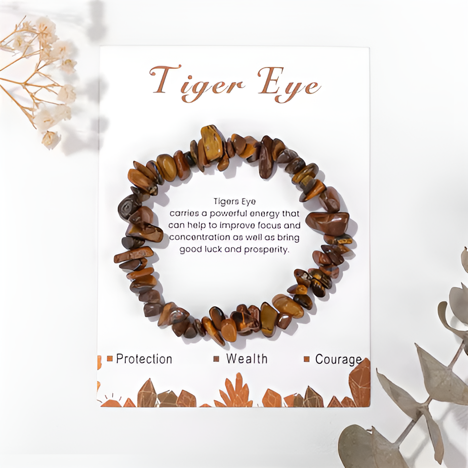 UNI 1014 - Tiger eye bracelet brown stone gold steel chips crystal stones gift dainty aesthetics- Bracelet