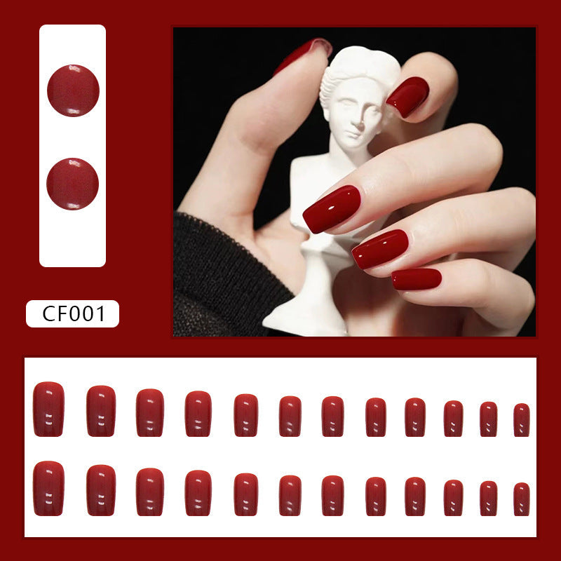 N-128 - Deep maroon   - Press On Nail Set Of 24