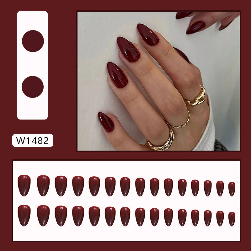 N-137 - Dark Maroon - Press On Nail Set Of 24