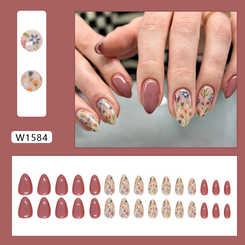 N-126 - Florals & Primrose Pink - Press On Nail Set Of 24