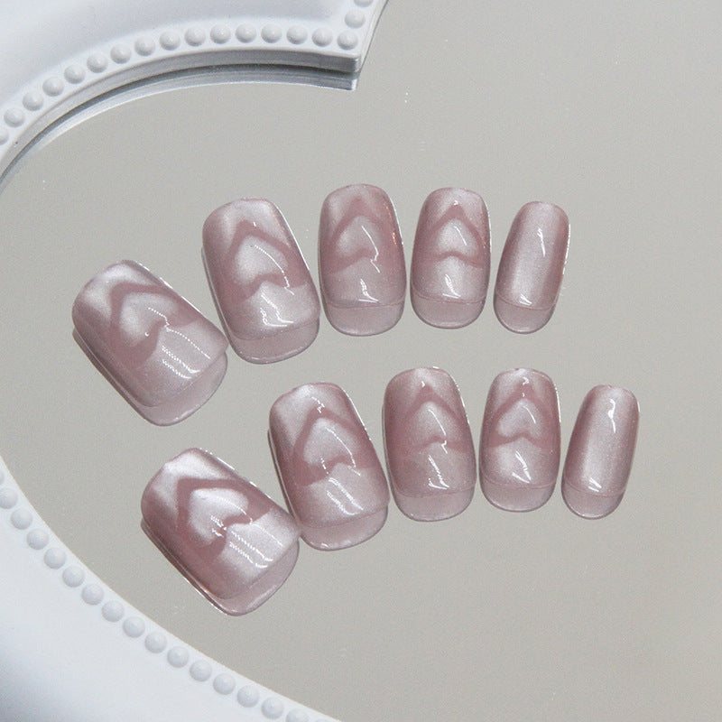 N-127 - Shiny Heart Pastel Pink  - Press On Nail Set Of 24