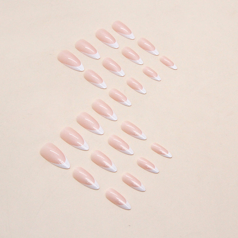 N-138 - Pink & White - Press On Nail Set Of 24