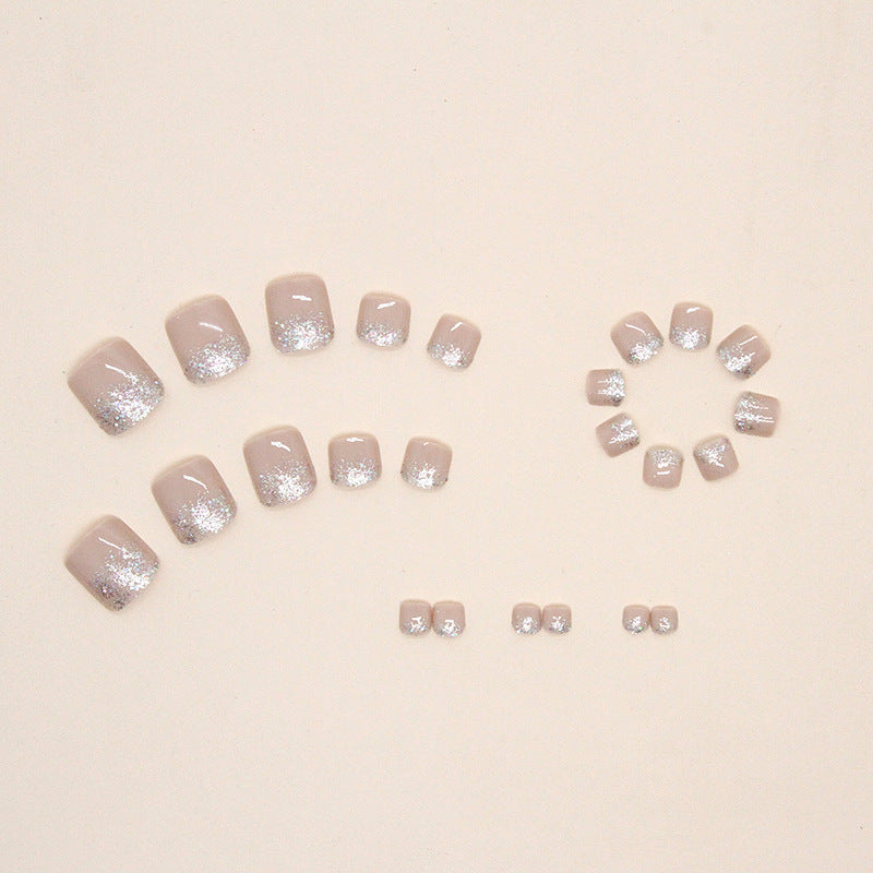 N-131 - Silver Sparkle & Pink - Toenail Set Of 24