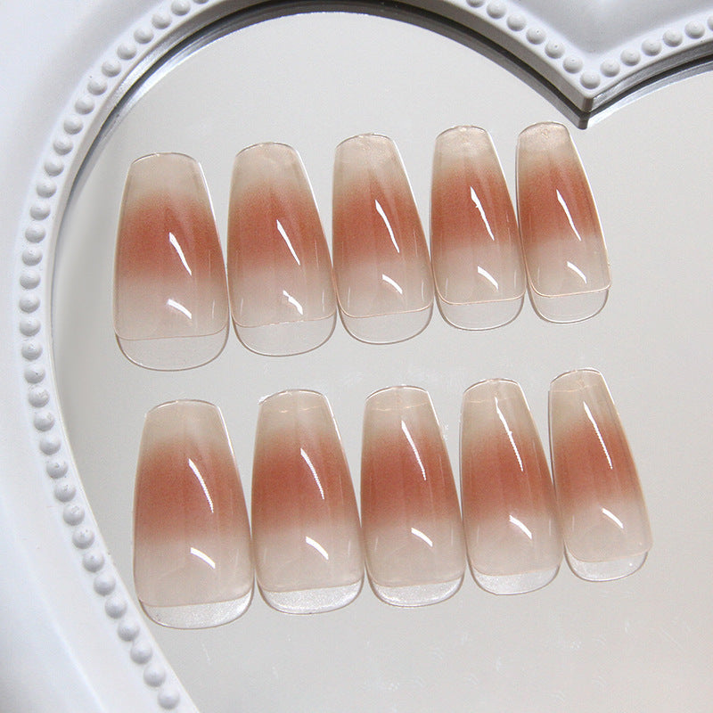 N-149 - Beige & Peach Fancy - Press On Nail Set Of 24