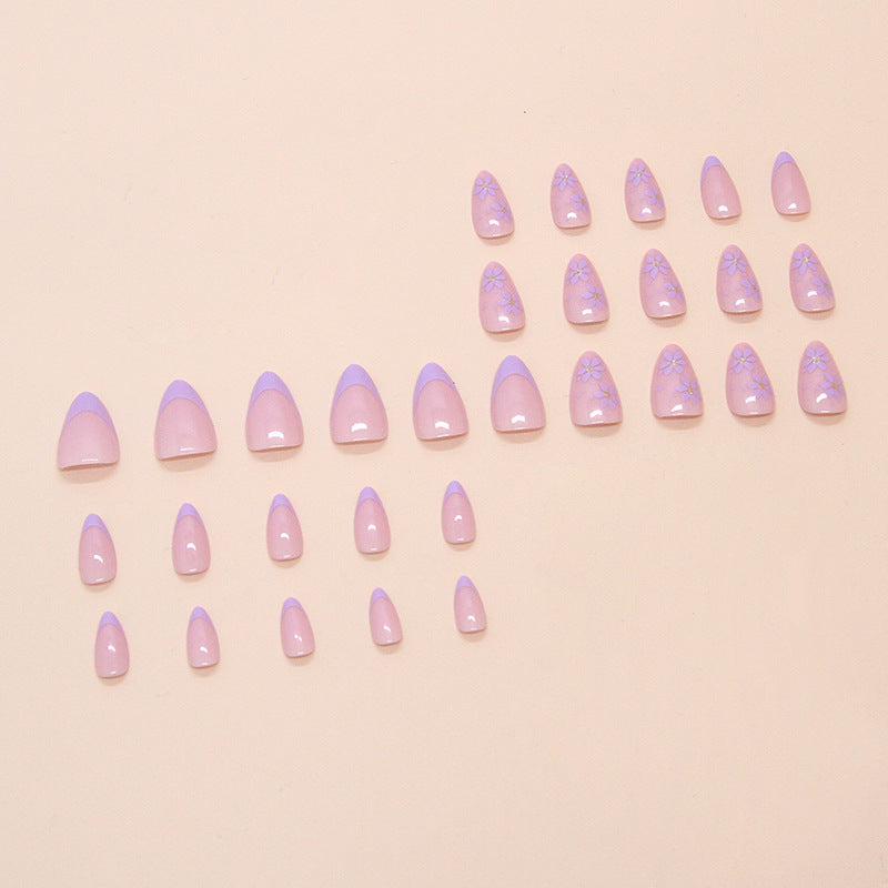 N-102 - Flowers & Purple Pastel - Press On Nail Set Of 24