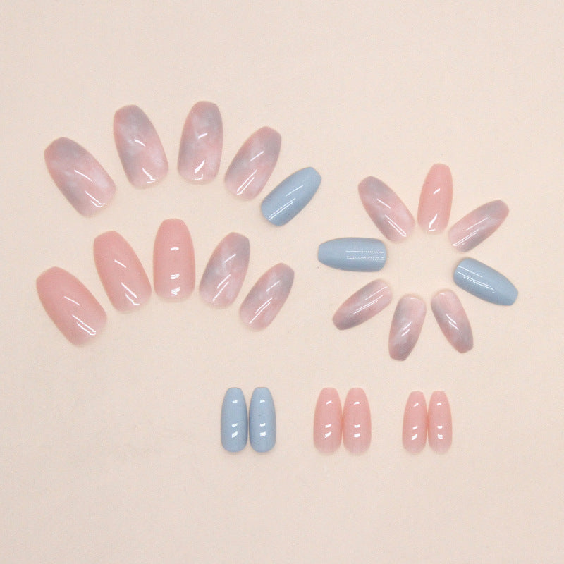 N-104- Pastel Pink & Blue - Press On Nail Set Of 24