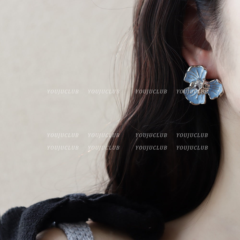 UNI- 11593 - Silver & Blue Flower - Earring