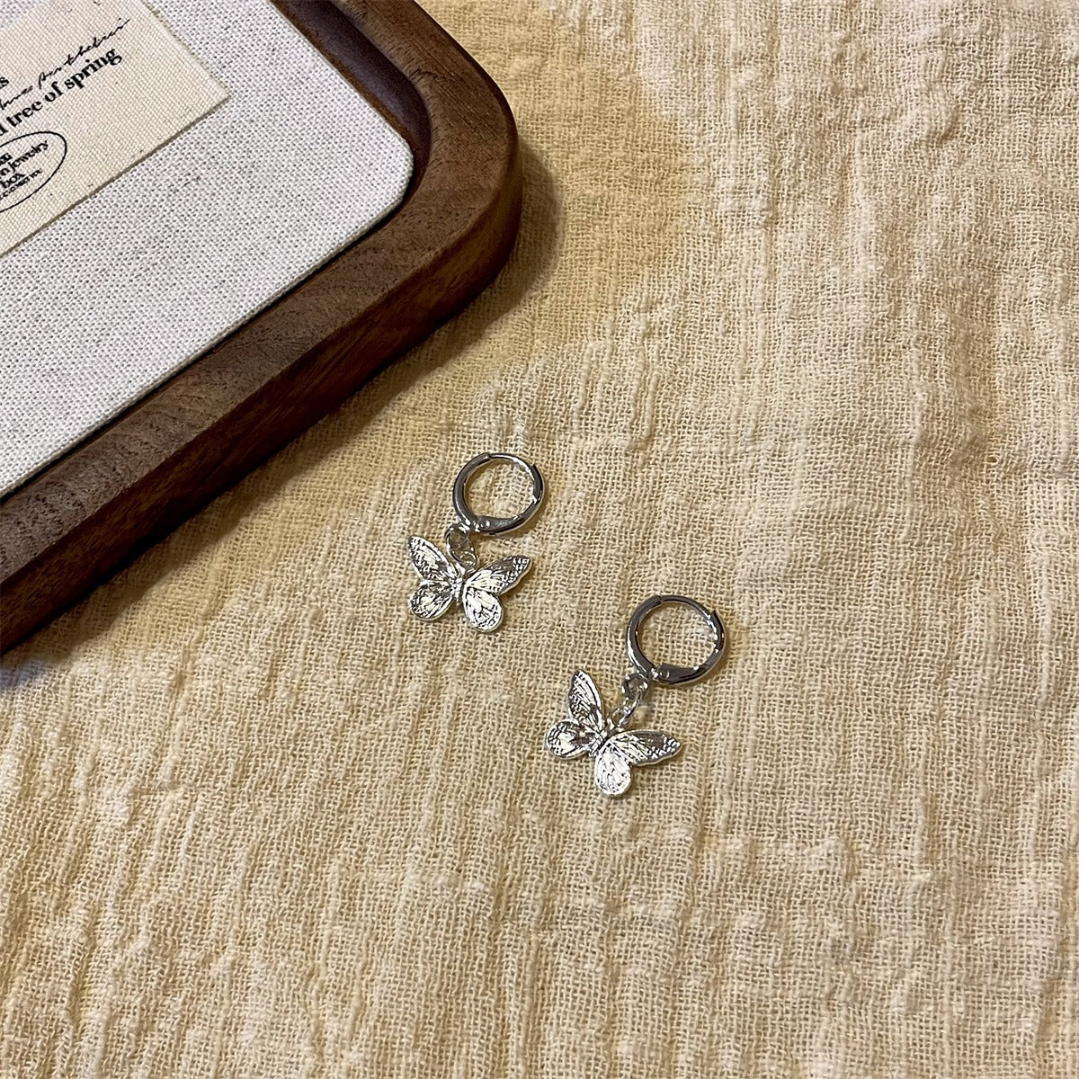 UNI- 11576 -Retro Silver Butterfly  - Earring