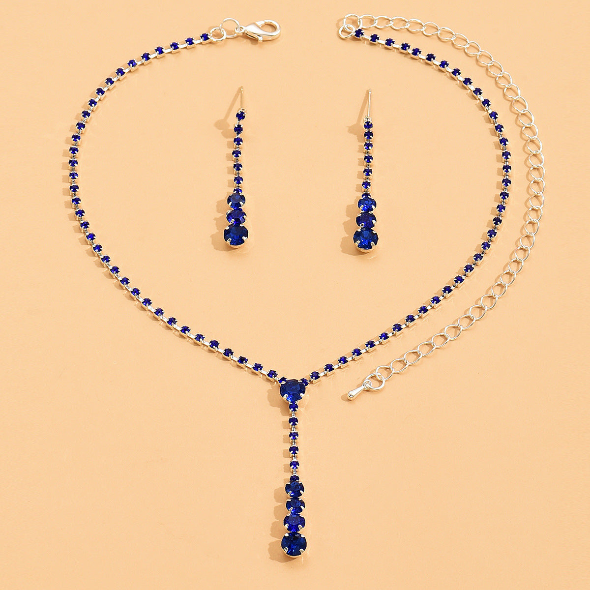 UNI-11370 - Blue Crystal Dimond's Silver - Jewelry Set
