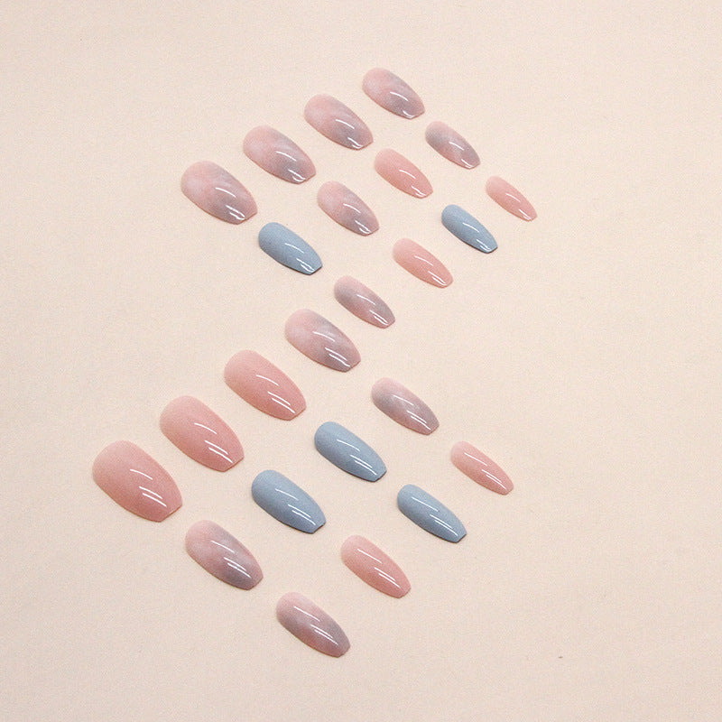 N-104- Pastel Pink & Blue - Press On Nail Set Of 24