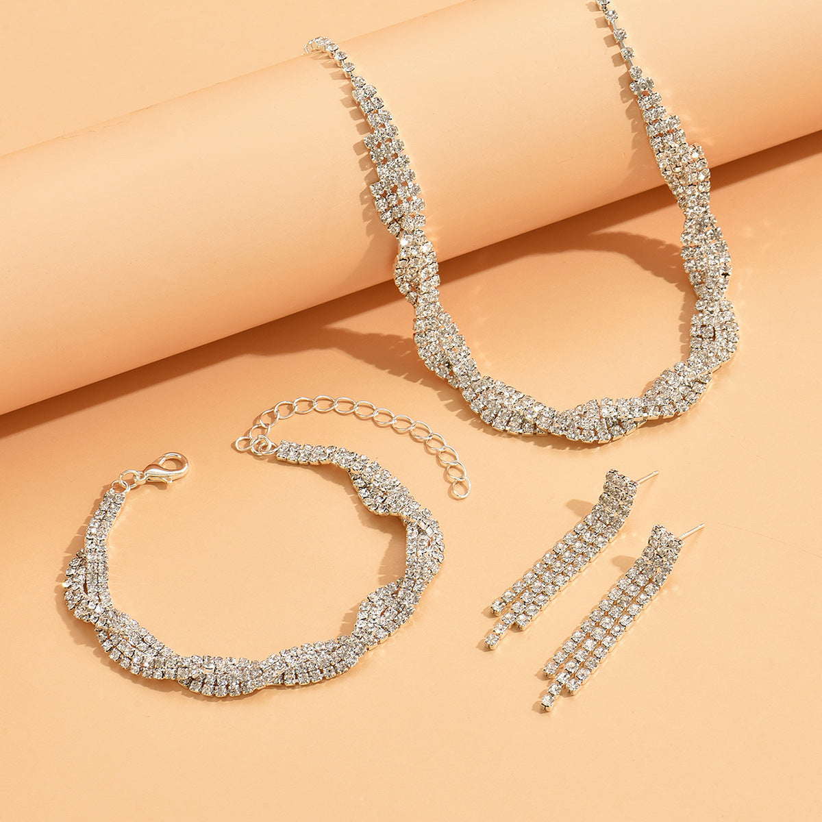 UNI-11354 - Luxury Twist Diamond Silver  - Jewelry Set