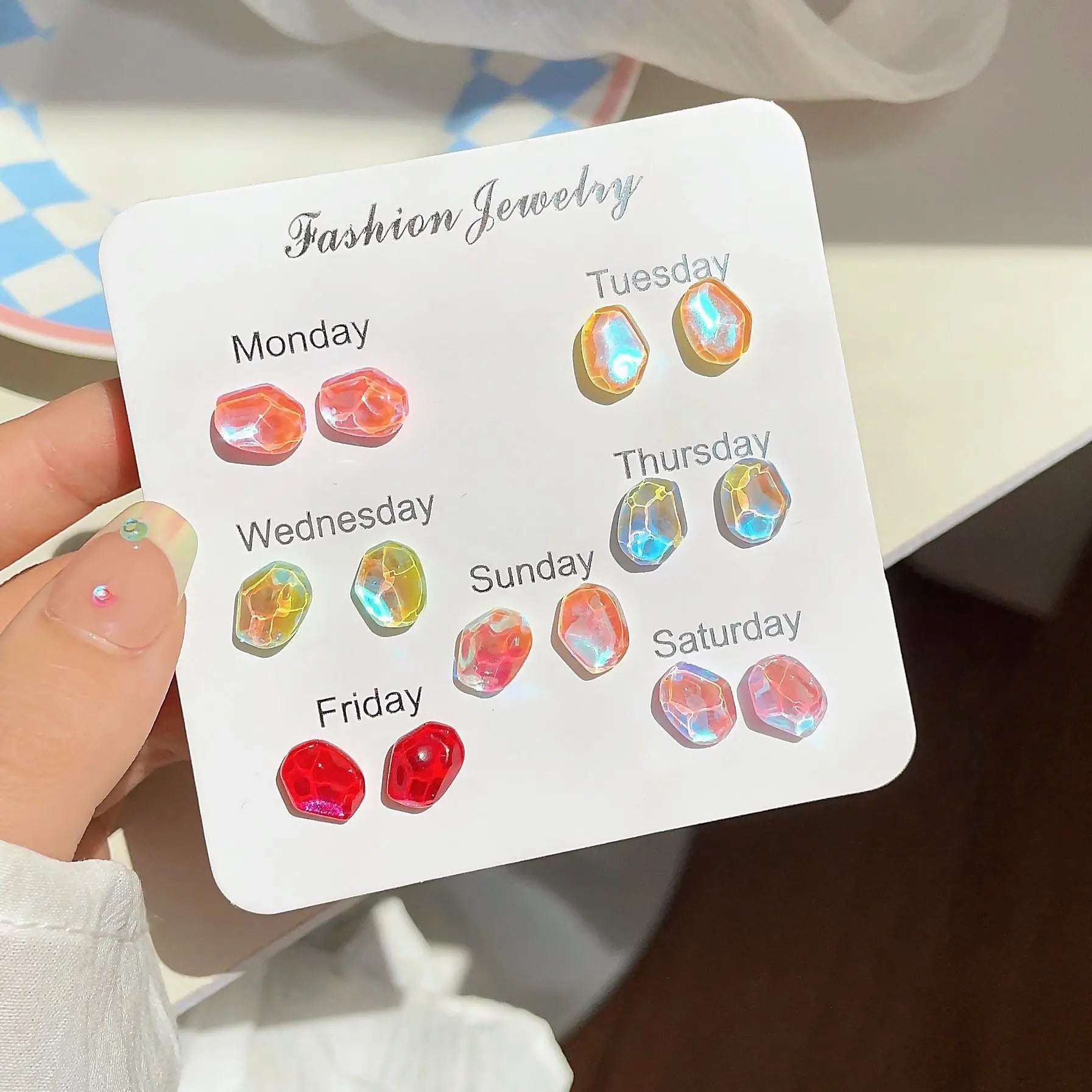 UNI-11570 - Watercolor Crystal Gems - Ear Studs Set Of 6