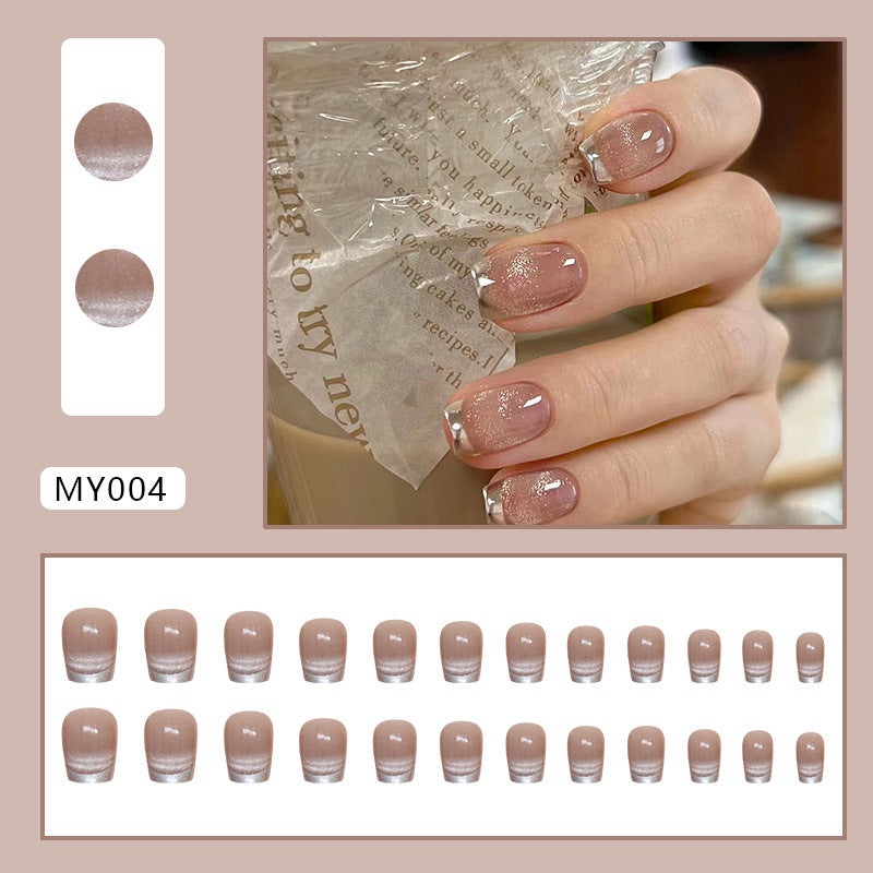 N-123 - Silver Sparkle & Rouge Pink - Press On Nail Set Of 24