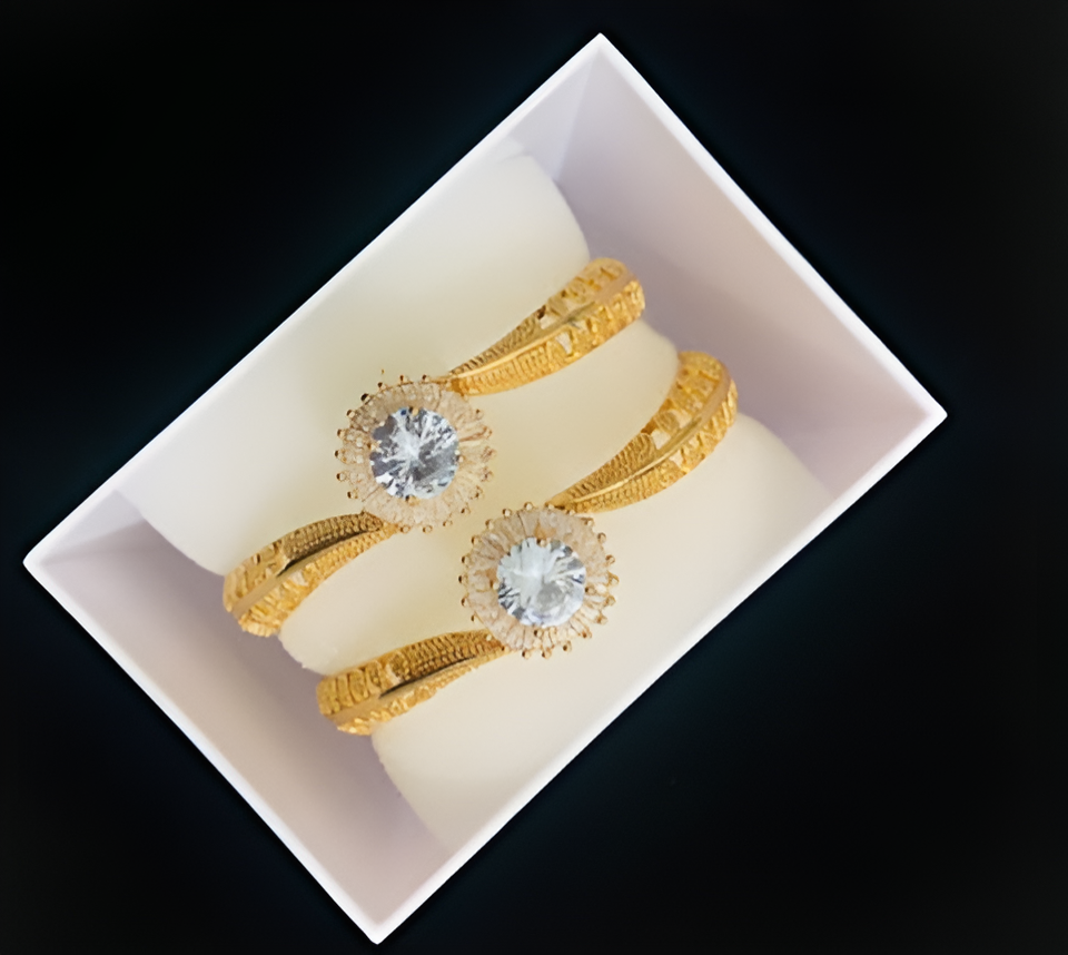 UNI-1023 -  18k Gold Plated Bangles with a Jewel Stone - Trending Bracelets