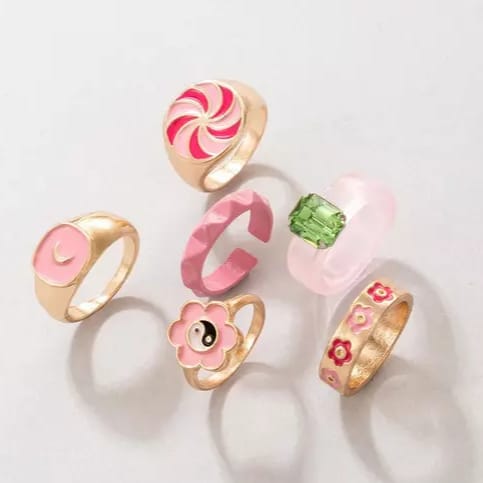 UNI-10771-1 - Flower &  Pink Cuties - Ring Set Of 6