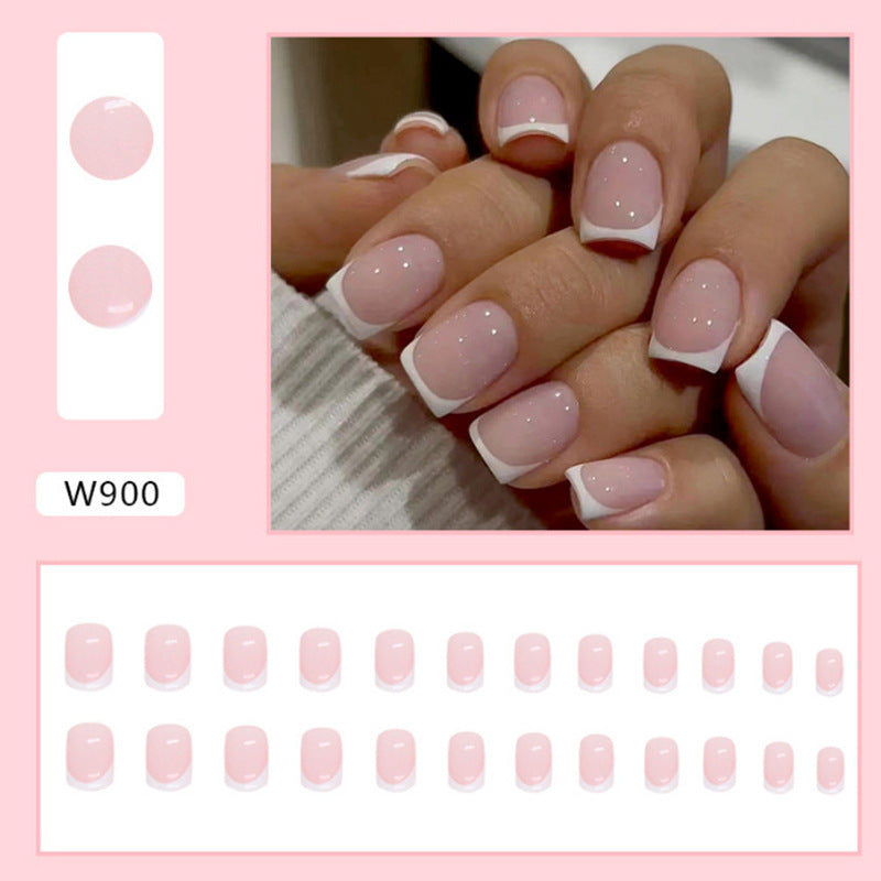 N-132 - Soft Pink & White k - Press On Nail Set Of 24