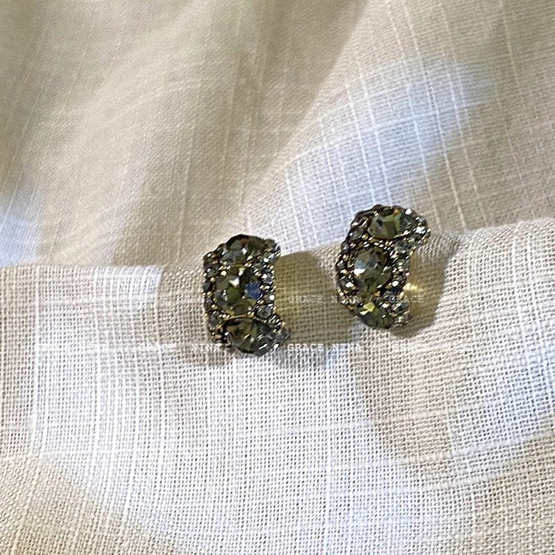 UNI- 11573 - Retro Silver Green Diamond - Earring