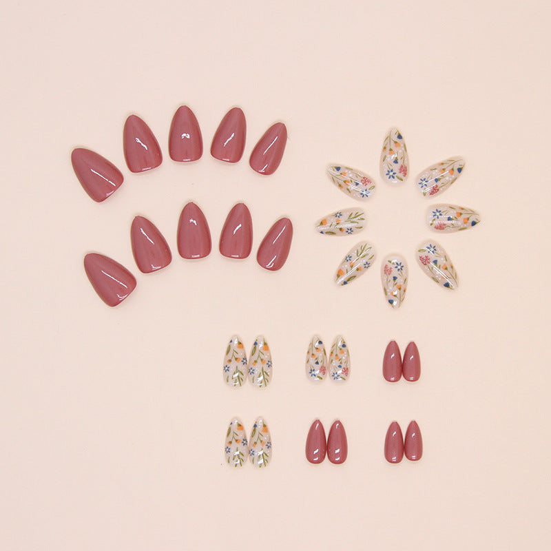 N-126 - Florals & Primrose Pink - Press On Nail Set Of 24