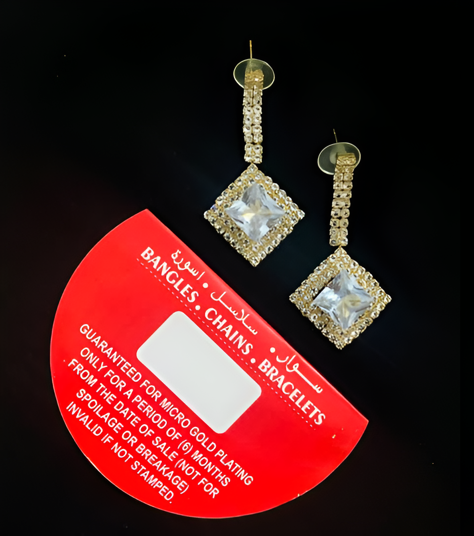 UNI-404 - Diamond Shaped Stoned Earrings - Trending Earrings