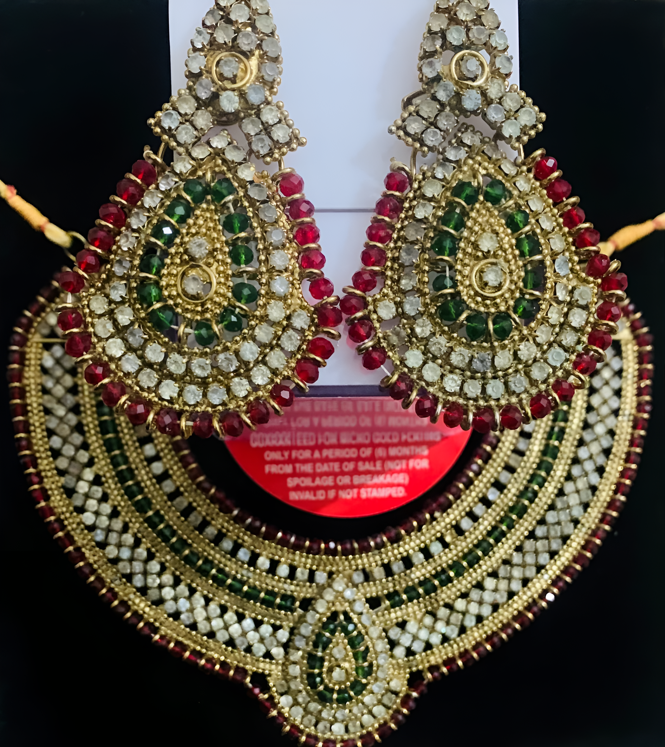 UNI - 301 - Indian Green Gem Gold Red Jewelry set  - Jewellery Set